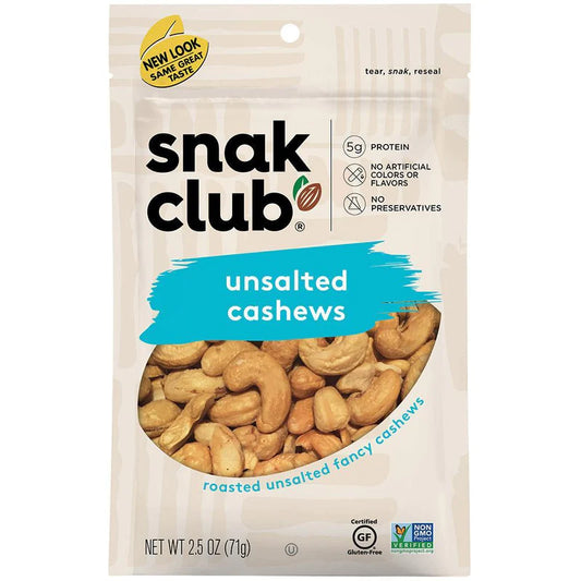 Snack Club Premium Size Unsalted Cashews